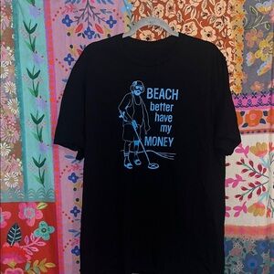 Funny Men’s Black Tee with Blue Graphic